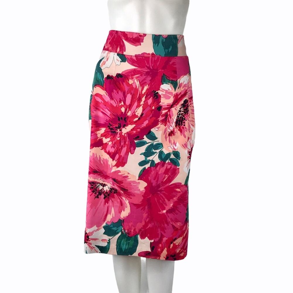 Paper Crown Pink & Green Pencil Skirt Floral Tropical Fuchsia  Knee Length